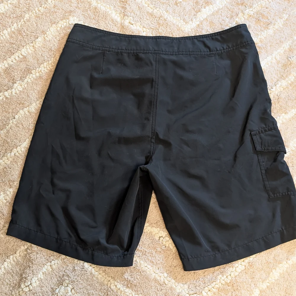 Goodfellow & Co. Black Cargo Swim Shorts with White Drawstring Size 32
